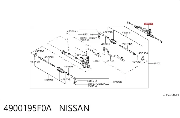 Cremallera de dirección 4900195F0A Nissan/Infiniti