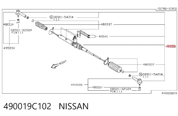 Cremallera de dirección 490019C102 Nissan/Infiniti