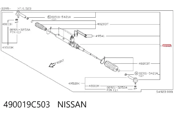 Cremallera de dirección 490019C503 Nissan/Infiniti