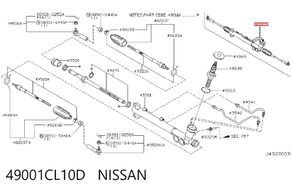 Cremallera de dirección 49001CL10D Nissan/Infiniti