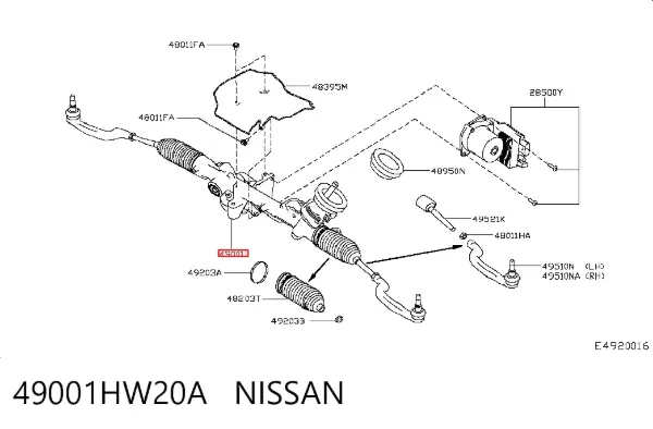 Cremallera de dirección 49001HW20A Nissan/Infiniti