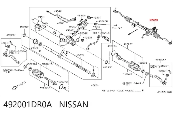 Cremallera de dirección 492001DR0A Nissan/Infiniti