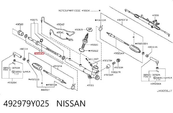 Retén, kit de reparación de caja de dirección 492979Y025 Nissan/Infiniti