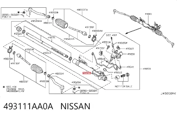 Cremallera de dirección 493111AA0A Nissan/Infiniti