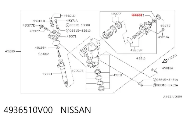 Juego de retenes del eje vertical de la cremallera de dirección 4936510V00 Nissan/Infiniti