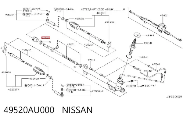 Casquillo del eje de la cremallera de dirección 49520AU000 Nissan/Infiniti