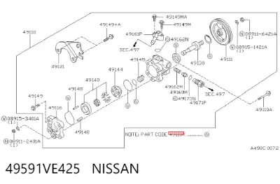 Juego de reparación de bomba de dirección hidráulica NISSAN 49591VE425