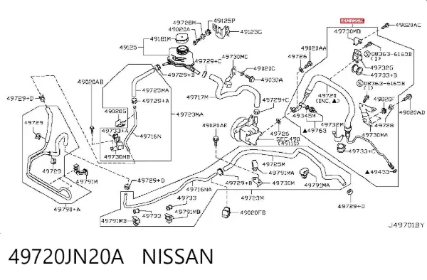 Manguera de alta presion de direccion, hidráulica 49720JN20A Nissan/Infiniti