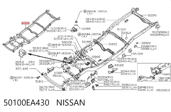Bastidor de la carrocería 50100EA430 Nissan/Infiniti