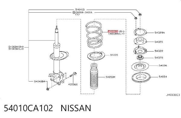 Muelle delantero 54010CA102 Nissan/Infiniti