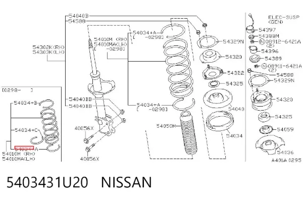 Espaciador de goma inferior del resorte delantero 5403431U20 Nissan/Infiniti