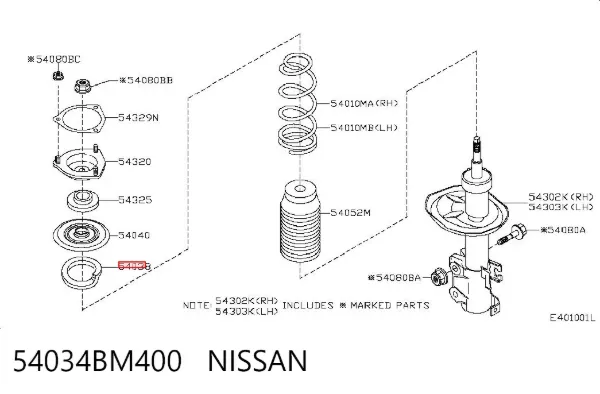 Aislador de resorte delantero superior 54034BM400 Nissan/Infiniti