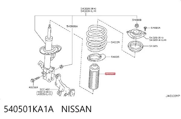 Tope de amortiguador delantero con guardapolvo 540501KA1A Nissan/Infiniti