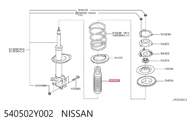 Tope de amortiguador delantero con guardapolvo 540502Y002 Nissan/Infiniti