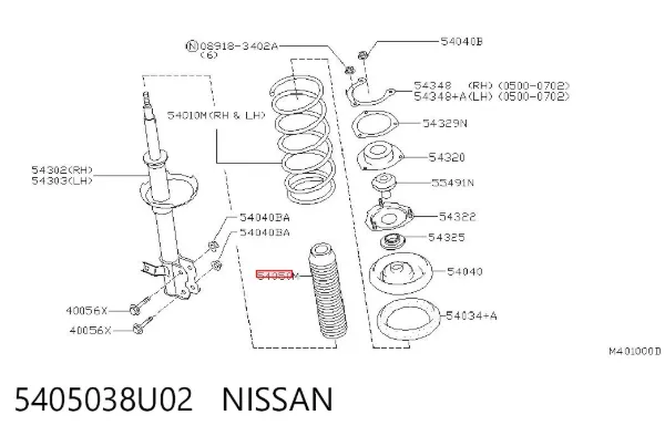 Fuelle, amortiguador delantero 5405038U02 Nissan/Infiniti