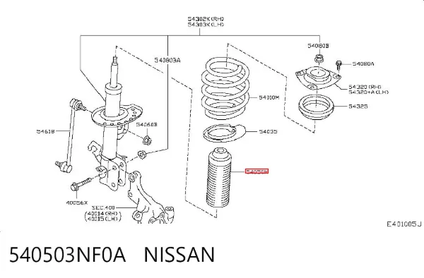 Tope de amortiguador delantero con guardapolvo 540503NF0A Nissan/Infiniti
