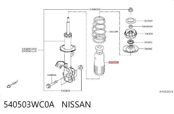 Fuelle, amortiguador delantero 540503WC0A Nissan/Infiniti