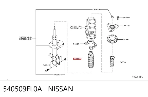 Tope de amortiguador delantero 540509FL0A Nissan/Infiniti