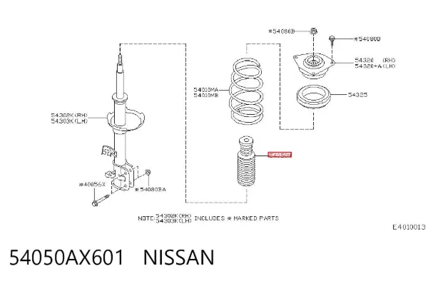 Tope de amortiguador delantero con guardapolvo 54050AX601 Nissan/Infiniti