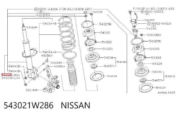 Amortiguador delantero derecho 543021W286 Nissan/Infiniti