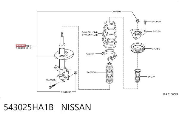 Amortiguador delantero derecho 543025HA1B Nissan/Infiniti