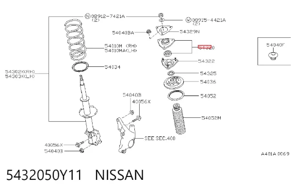 Soporte del amortiguador delantero 5432050Y11 Nissan/Infiniti