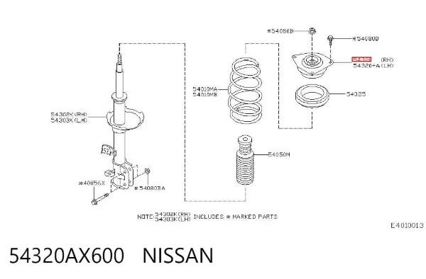 Soporte del amortiguador delantero derecho 54320AX600 Nissan/Infiniti