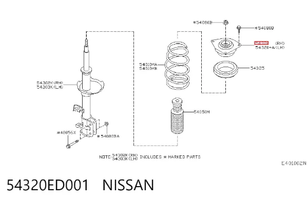 Soporte del amortiguador delantero derecho 54320ED001 Nissan/Infiniti