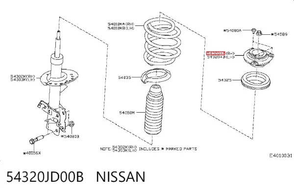 Soporte del amortiguador delantero derecho 54320JD00B Nissan/Infiniti