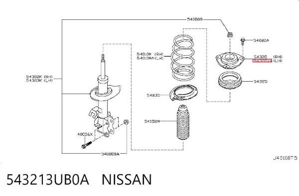 Soporte del amortiguador delantero izquierdo 543213UB0A Nissan/Infiniti