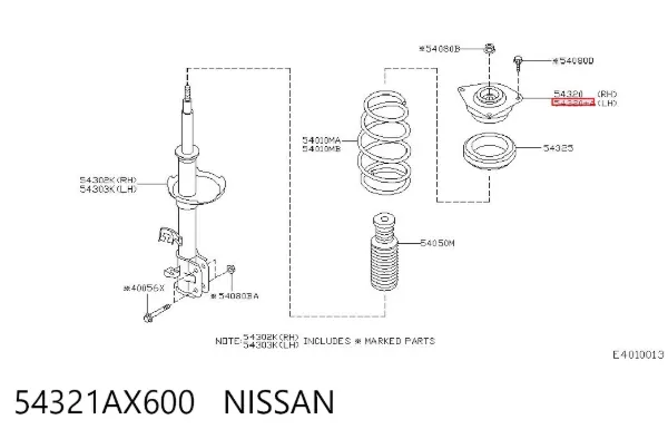 Soporte del amortiguador delantero izquierdo 54321AX600 Nissan/Infiniti