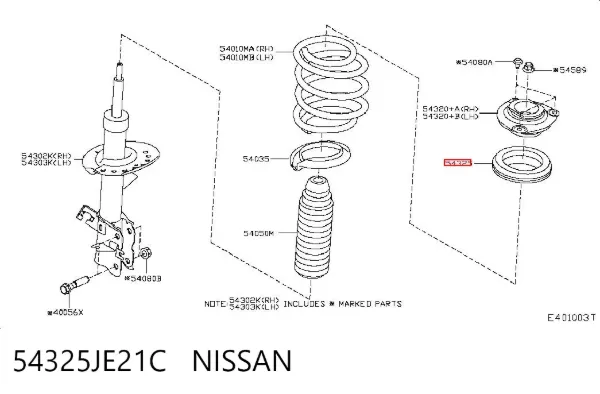 Rodamiento de soporte del amortiguador delantero 54325JE21C Nissan/Infiniti