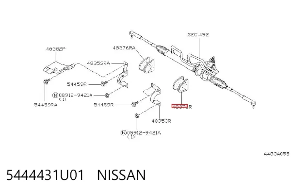 Buje de fijación izquierdo de la cremallera de dirección 5444431U01 Nissan/Infiniti