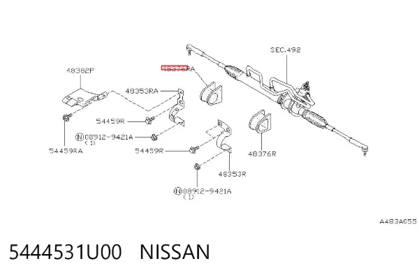 Buje de fijación derecho de la cremallera de dirección 5444531U00 Nissan/Infiniti