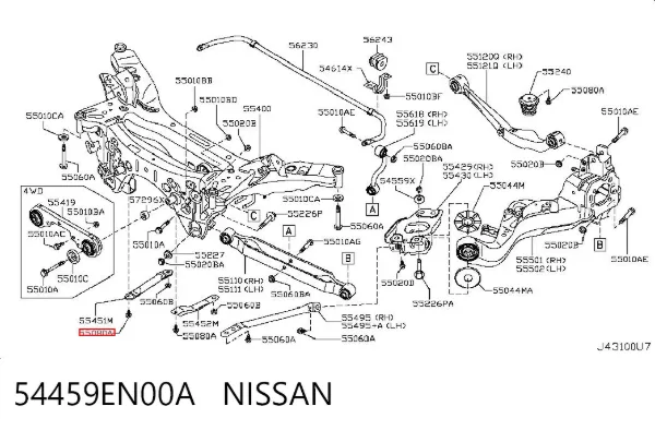 Tornillo de soporte delantero del amortiguador 54459EN00A Nissan/Infiniti