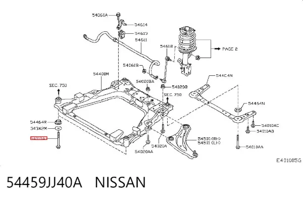 Perno de fijación del subchasis delantero 54459JJ40A Nissan/Infiniti