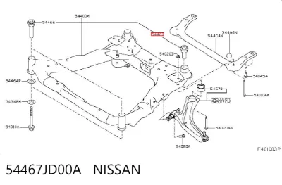 Buje silencioso del subchasis delantero NISSAN 54467JD00A