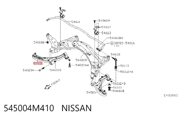Brazo inferior derecho de la suspensión delantera 545004M410 Nissan/Infiniti