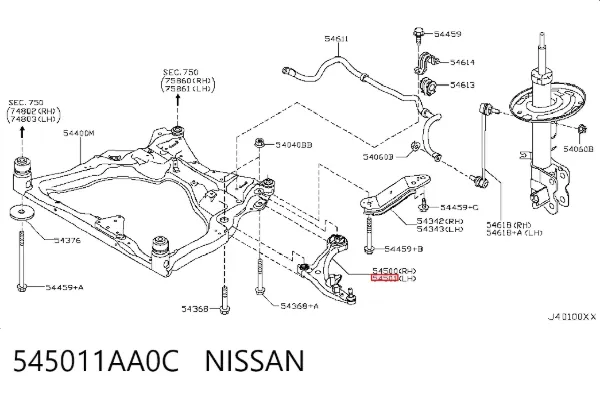 Brazo inferior izquierdo de la suspensión delantera 545011AA0C Nissan/Infiniti