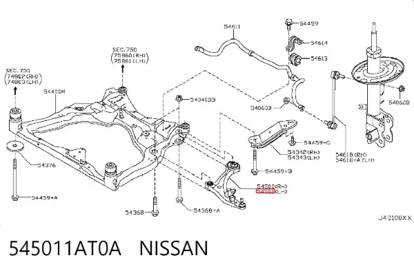 Brazo inferior izquierdo de la suspensión delantera 545011AT0A Nissan/Infiniti
