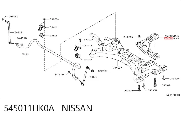 Brazo inferior izquierdo de la suspensión delantera 545011HK0A Nissan/Infiniti