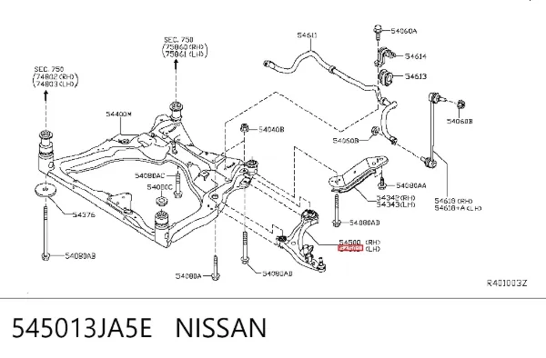 Brazo inferior izquierdo de la suspensión delantera 545013JA5E Nissan/Infiniti