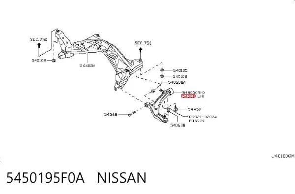 Brazo inferior izquierdo de la suspensión delantera 5450195F0A Nissan/Infiniti