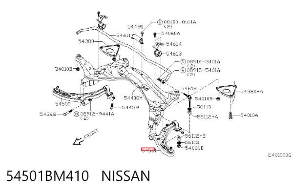 Brazo inferior izquierdo de la suspensión delantera 54501BM410 Nissan/Infiniti