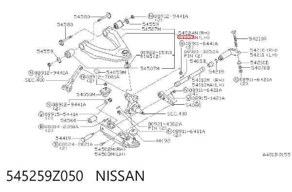 Brazo superior izquierdo de la suspensión delantera 545259Z050 Nissan/Infiniti