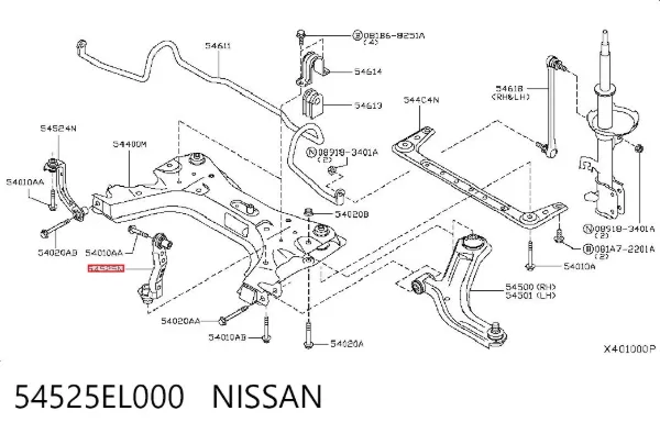 Soporte de viga delantera 54525EL000 Nissan/Infiniti
