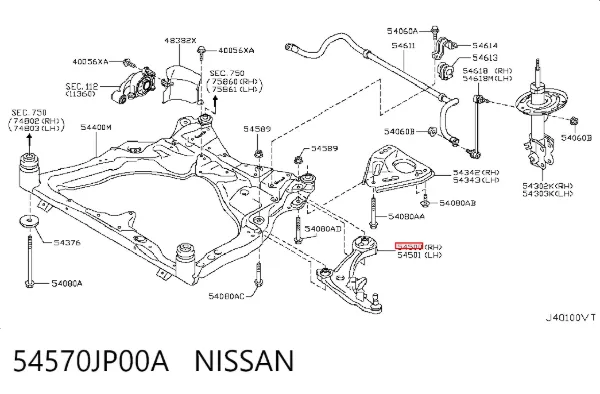 Brazo inferior derecho de la suspensión delantera 54570JP00A Nissan/Infiniti