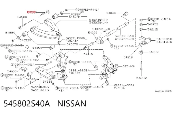Perno de fijación del brazo de suspensión delantero superior 545802S40A Nissan/Infiniti