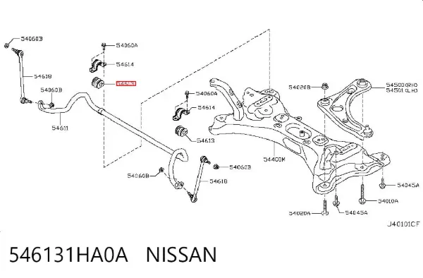 Buje de barra estabilizadora delantera 546131HA0A Nissan/Infiniti