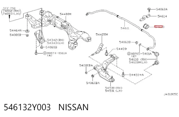 Buje de barra estabilizadora delantera 546132Y003 Nissan/Infiniti